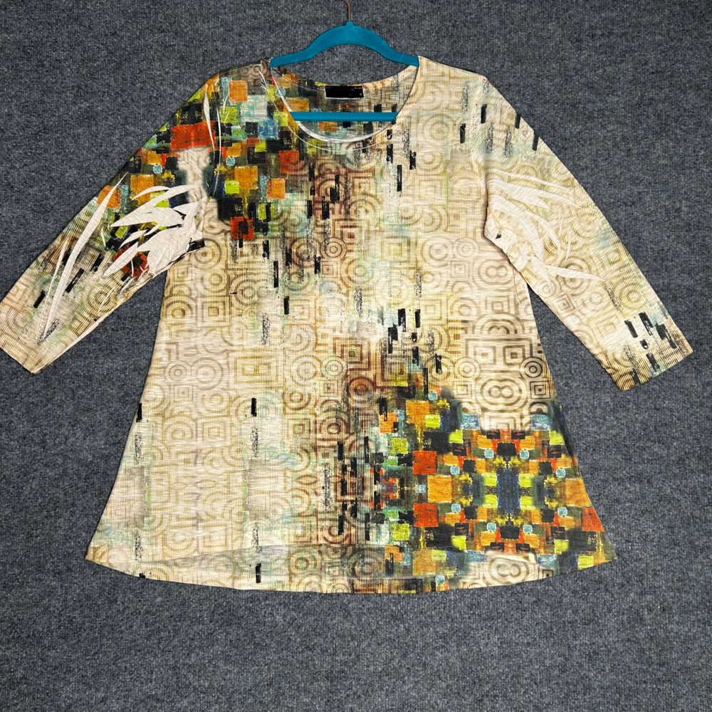 Katharina Marie Womens Abstract Geometric Tunic Top 3/4 Sleeve Multi‎ Color M